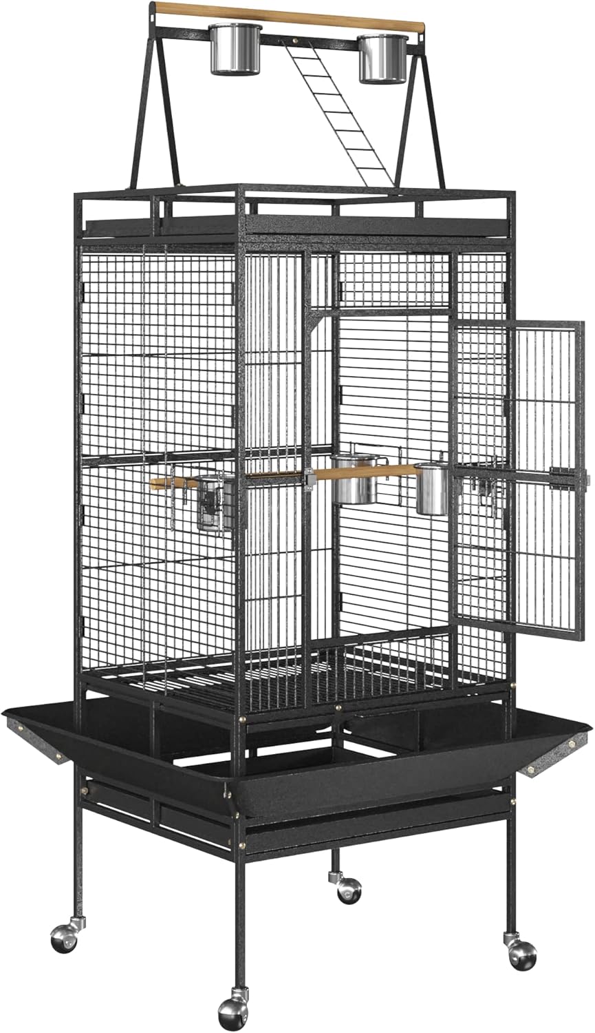 68-Inch Heavy-Duty Wrought Iron Bird Cage with Rolling Stand Birdcage