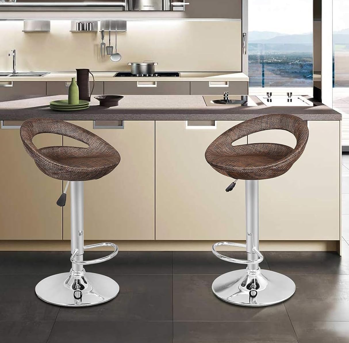 Set of 4 Adjustable Pub Swivel Bar Stools Chairs with Back