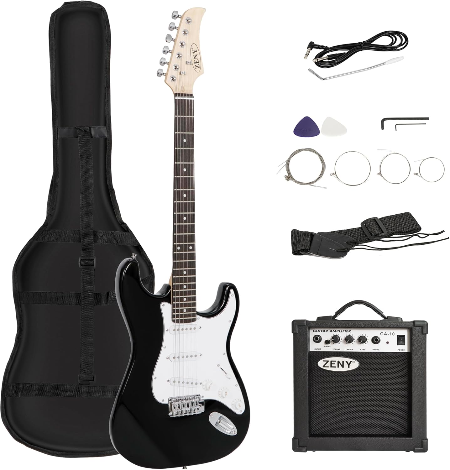 39in Full Size Electric Guitar with 10W Amp, Case and Accessories Pack Beginner Starter Package