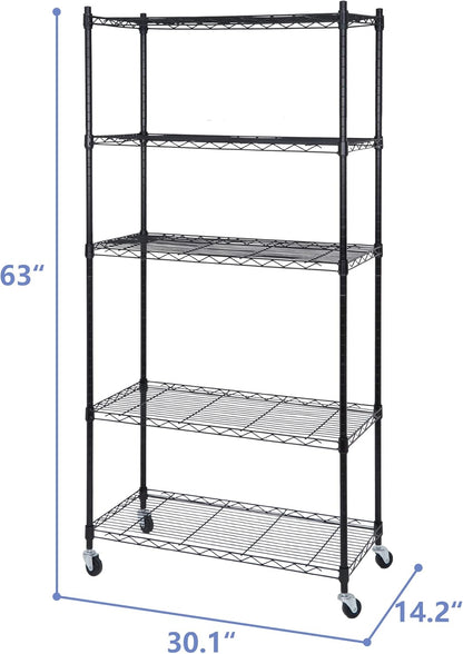 5-Shelf Heavy Duty Metal Organizer Wire Rack Shelving Storage Unit with Casters