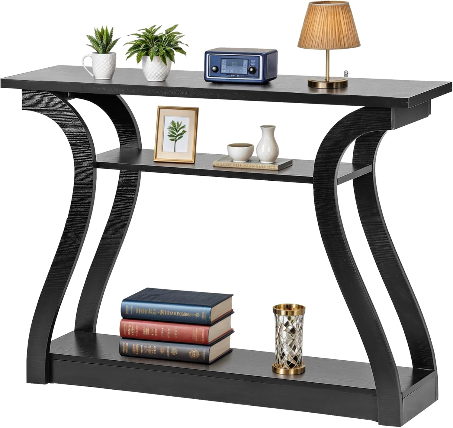 Narrow Console Table with 3-Tier Storage Shelves for Entryway, Living Room, or Hallway