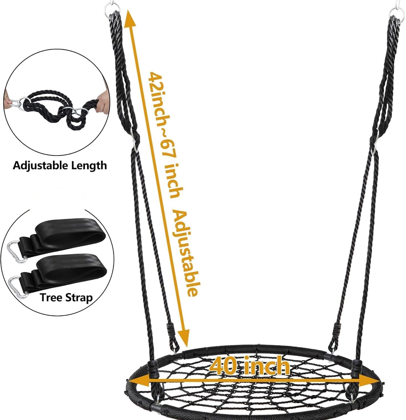 40 Inch Spider Web Swing Tree Swing for Kids Round Swing Platform for Outdoor  with Tree Straps and Adjustable Hanging Ropes