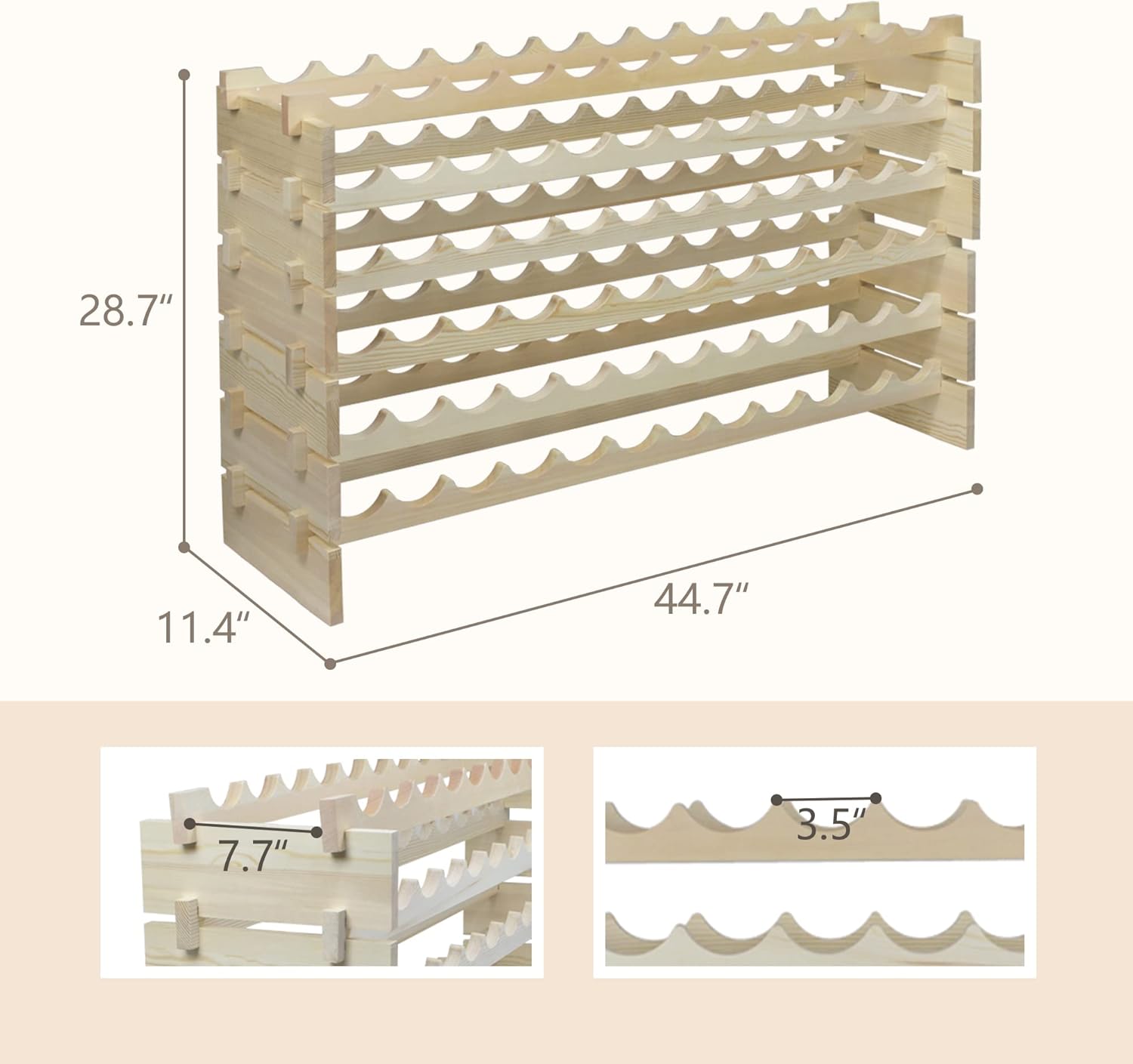 Stackable 6-Tier Wooden Wine Rack for 72 Bottles - Freestanding and Wobble-Free