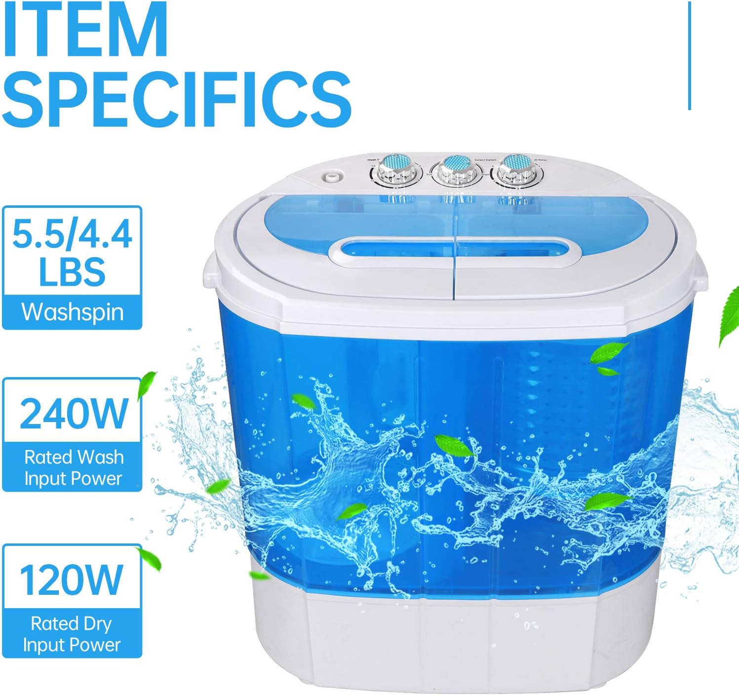 9.9lbs Lightweight Portable Mini Twin Tub Washing Machine