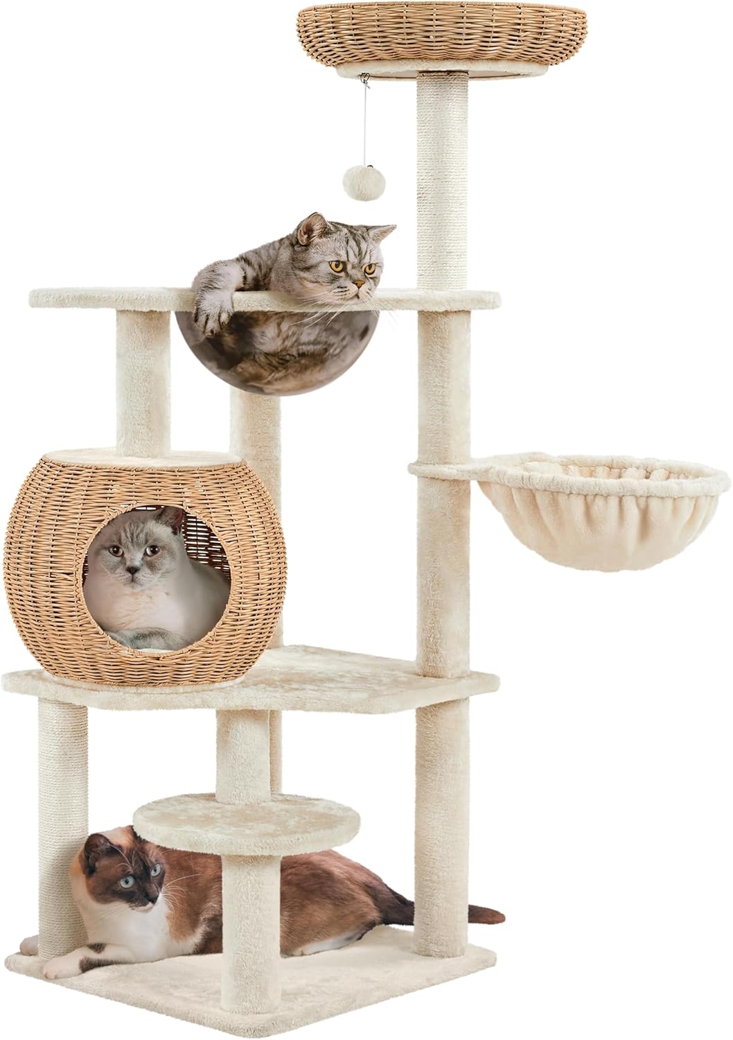 54In Rattan Cat Tree Tower with Luxury Woven Condo