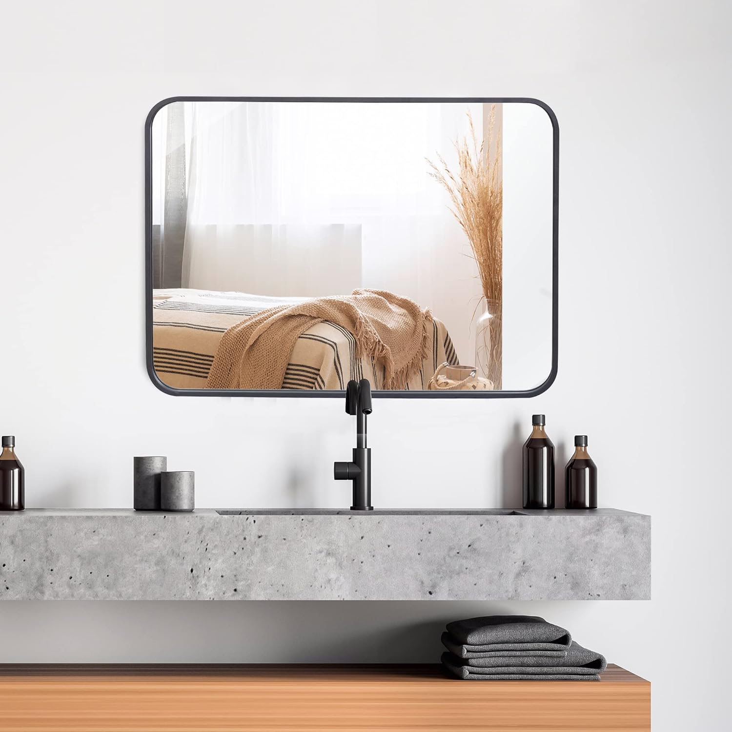 Black Metal Framed Rectangle Wall Mount Vanity Mirror