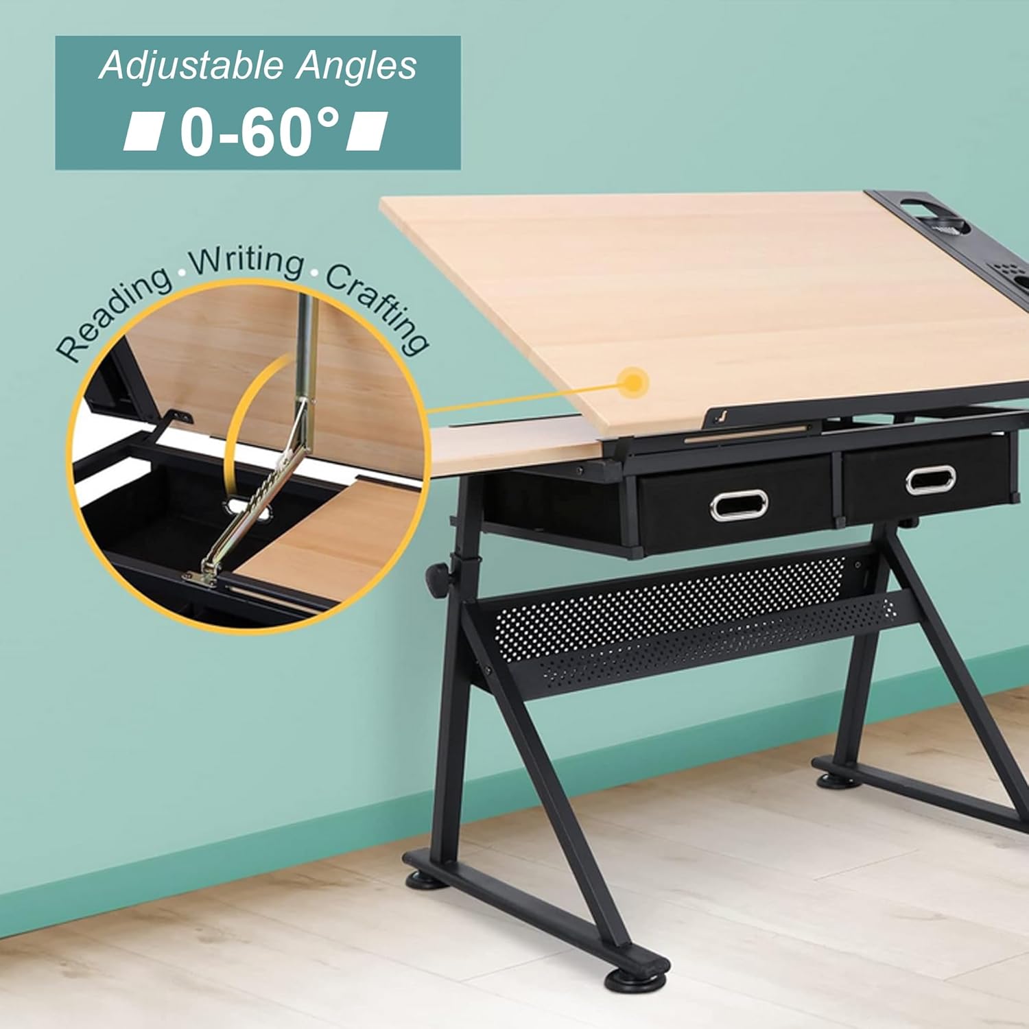 Height Adjustable Drafting Table with Stool and Storage Drawer