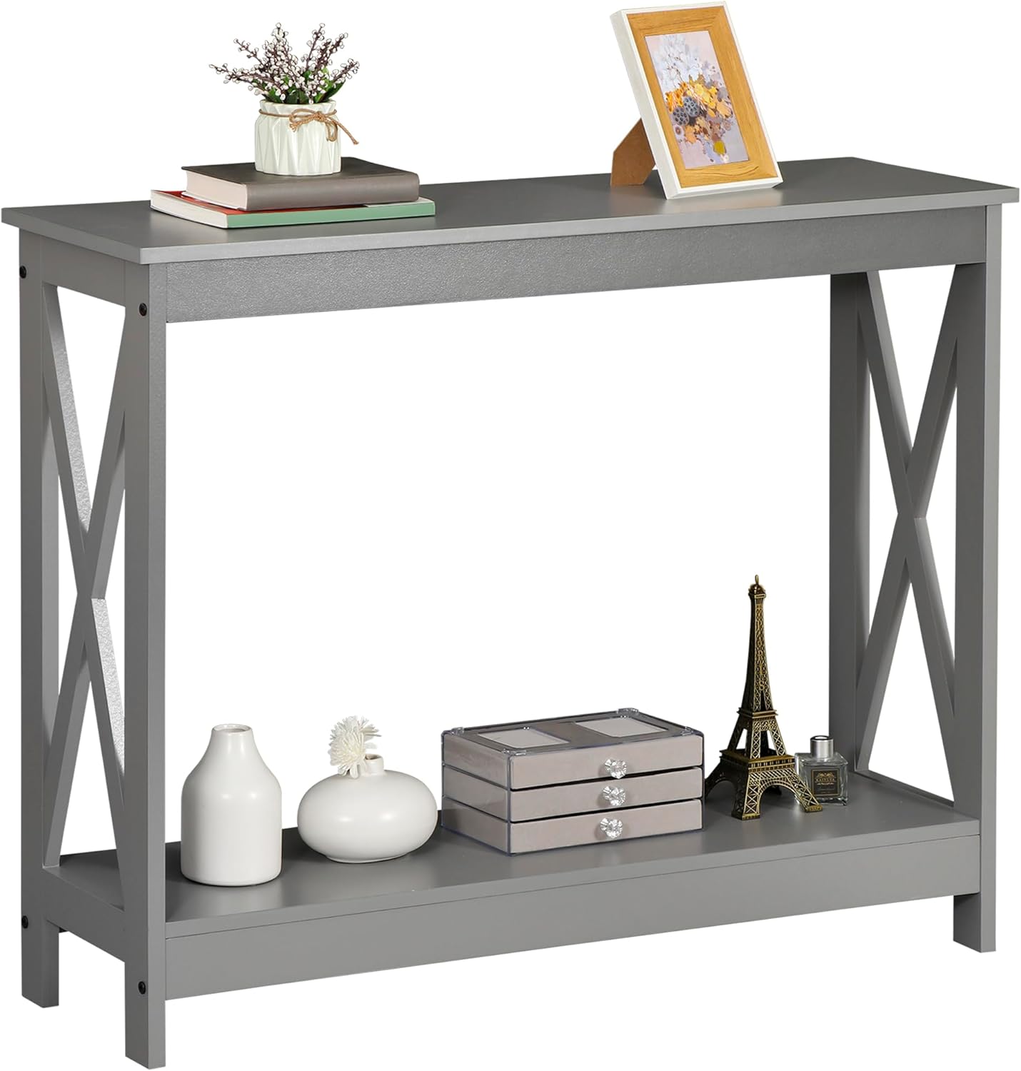 Narrow Console Table with 2-Tier Shelves for Entryway, Living Room, or Hallway