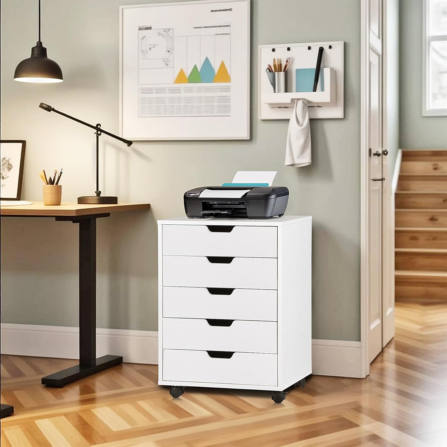 5 Drawer Mobile File Cabinet with Casters