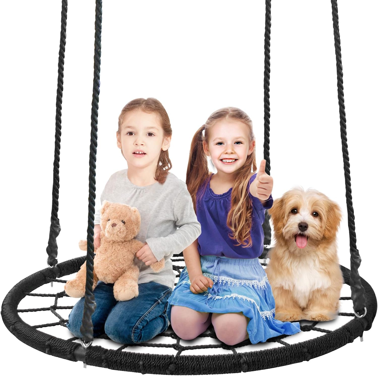 40 Inch Spider Web Swing Tree Swing for Kids Round Swing Platform for Outdoor  with Tree Straps and Adjustable Hanging Ropes