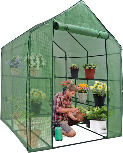 Portable Mini Walk-in Greenhouse with PE Cover and Roll-up Door