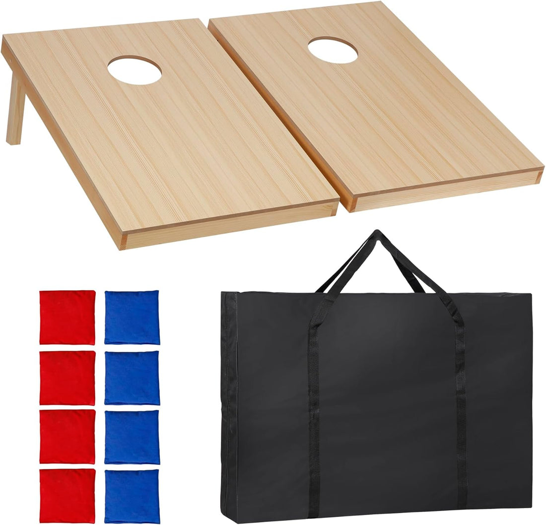 Portable Cornhole Set Regulation Size Outdoor Yard Cornhole Game 2 Wooden Cornhole Boards 8 Corn Hole Toss Bags with Travel Carrying Bag