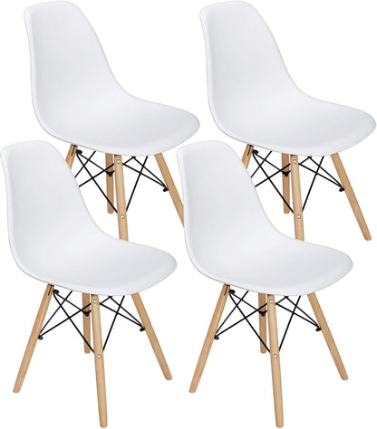 Set of 4 Modern Plastic Shell Dining Chairs with Wooden Legs for Kitchen or Living Room