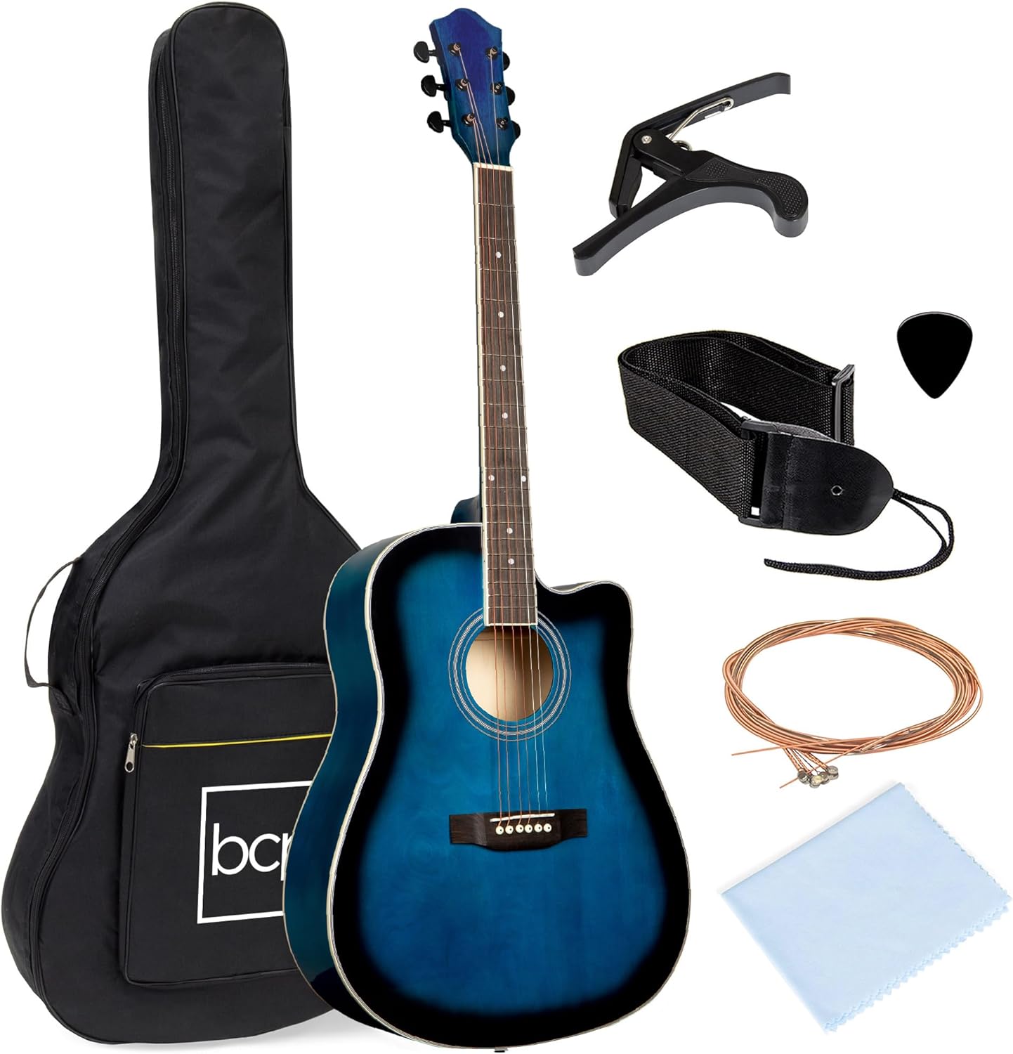 41In Beginner Acoustic Guitar Full Size All Wood Cutaway Guitar Starter Set