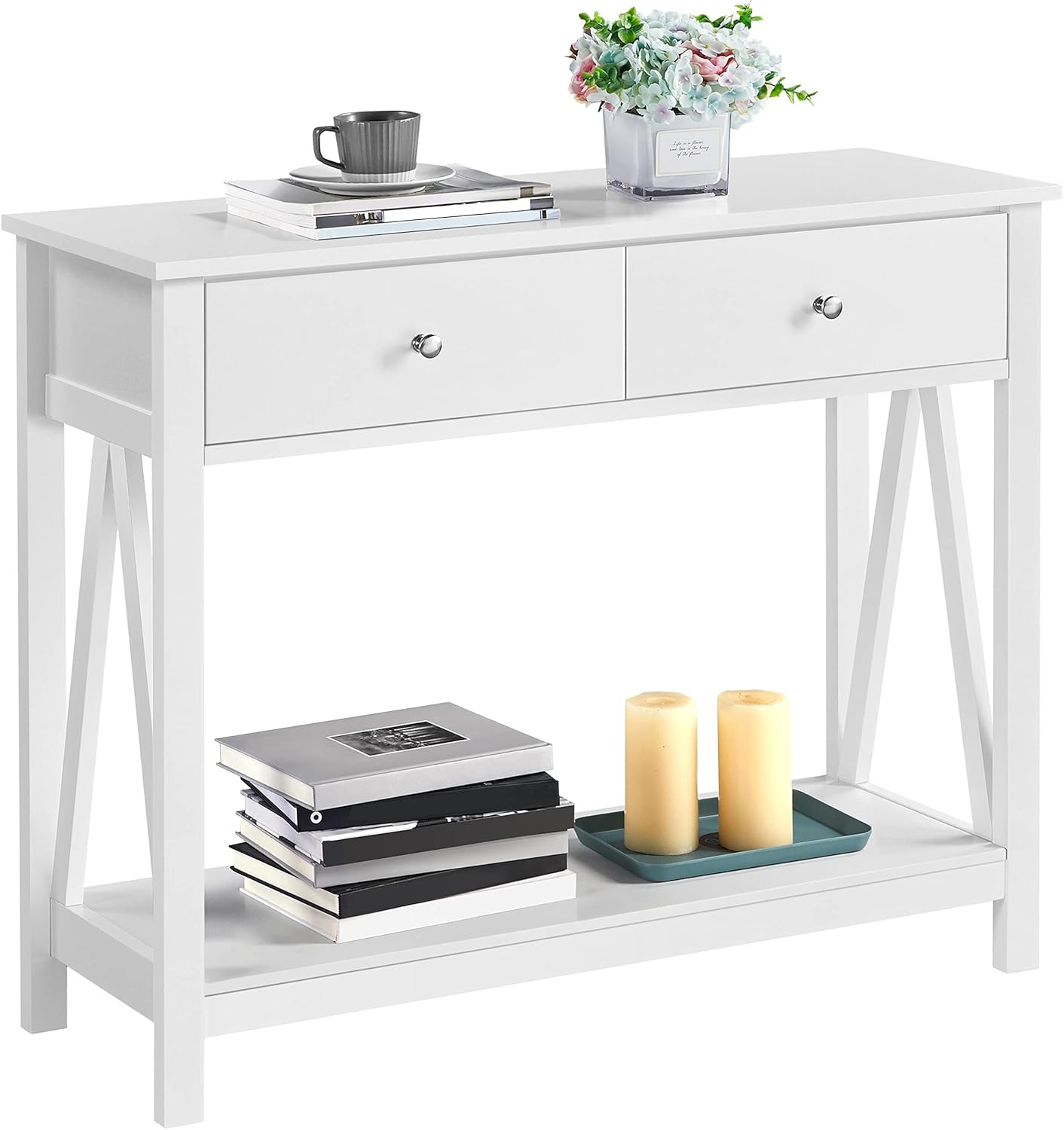 Console Table with Drawer &amp; Storage Shelves