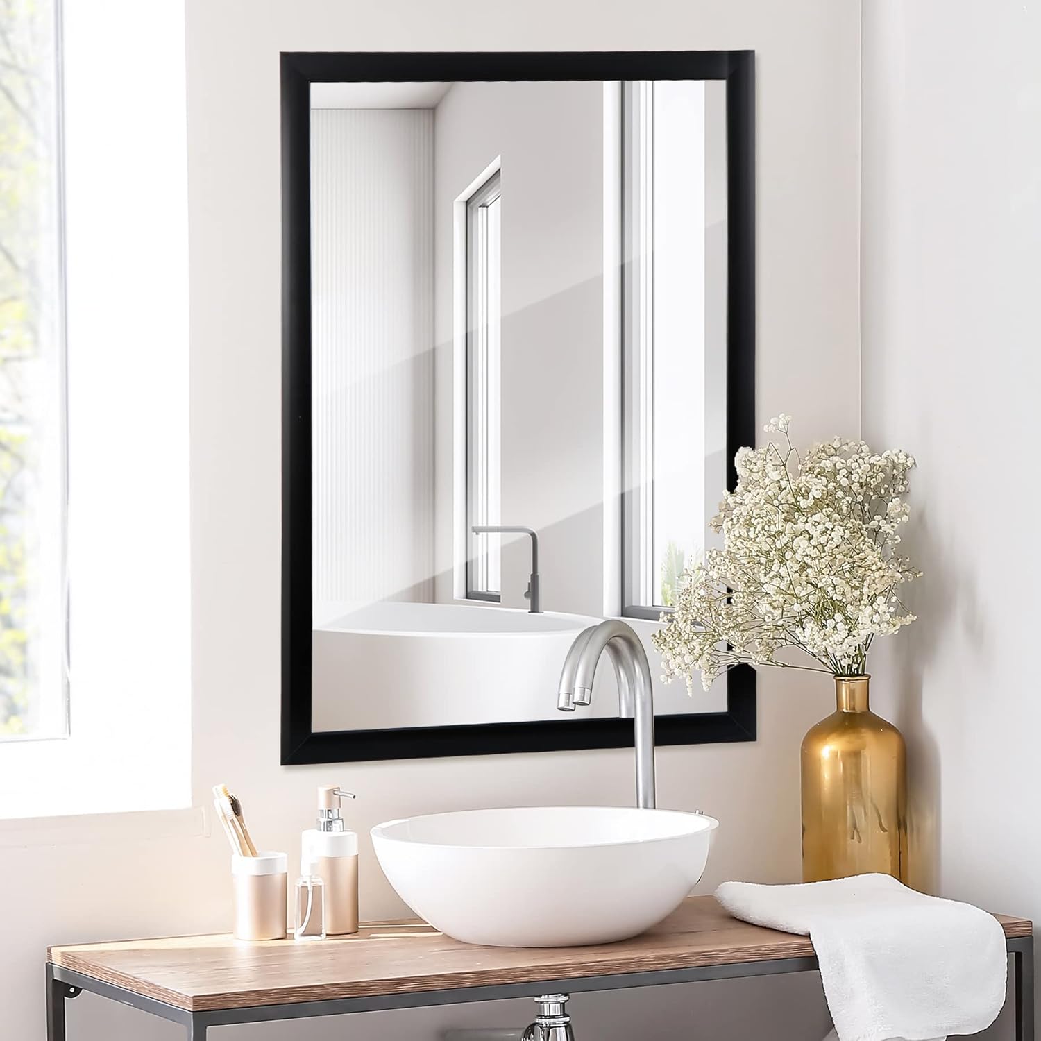 24’’ x 36’’ Framed Black Rectangle Wall Mirror