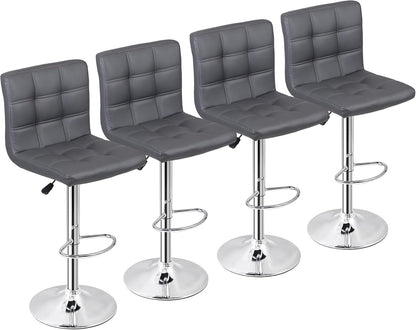 Set of 4 Modern PU Leather Adjustable Swivel Barstools with Square Back