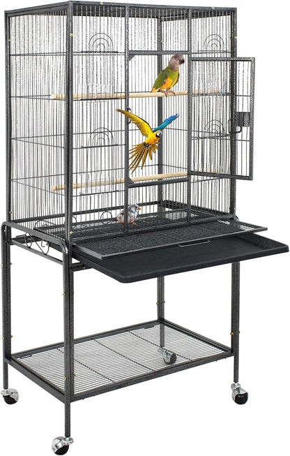 53-Inch Wrought Iron Standing Large with Rolling Stand Bird Flight Cage