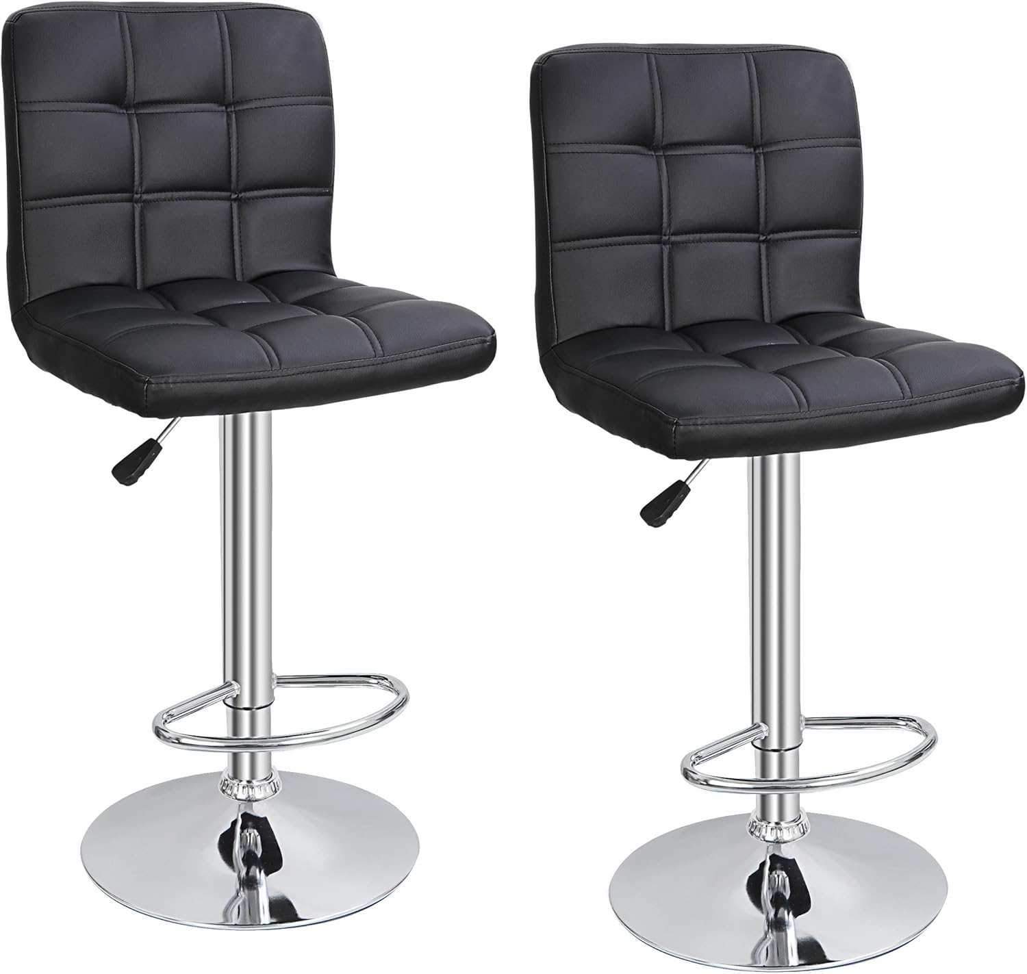 Set of 2 Modern PU Leather Adjustable Swivel Barstools with Square Back