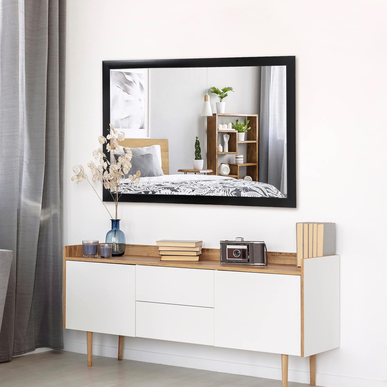 24’’ x 36’’ Framed Black Rectangle Wall Mirror