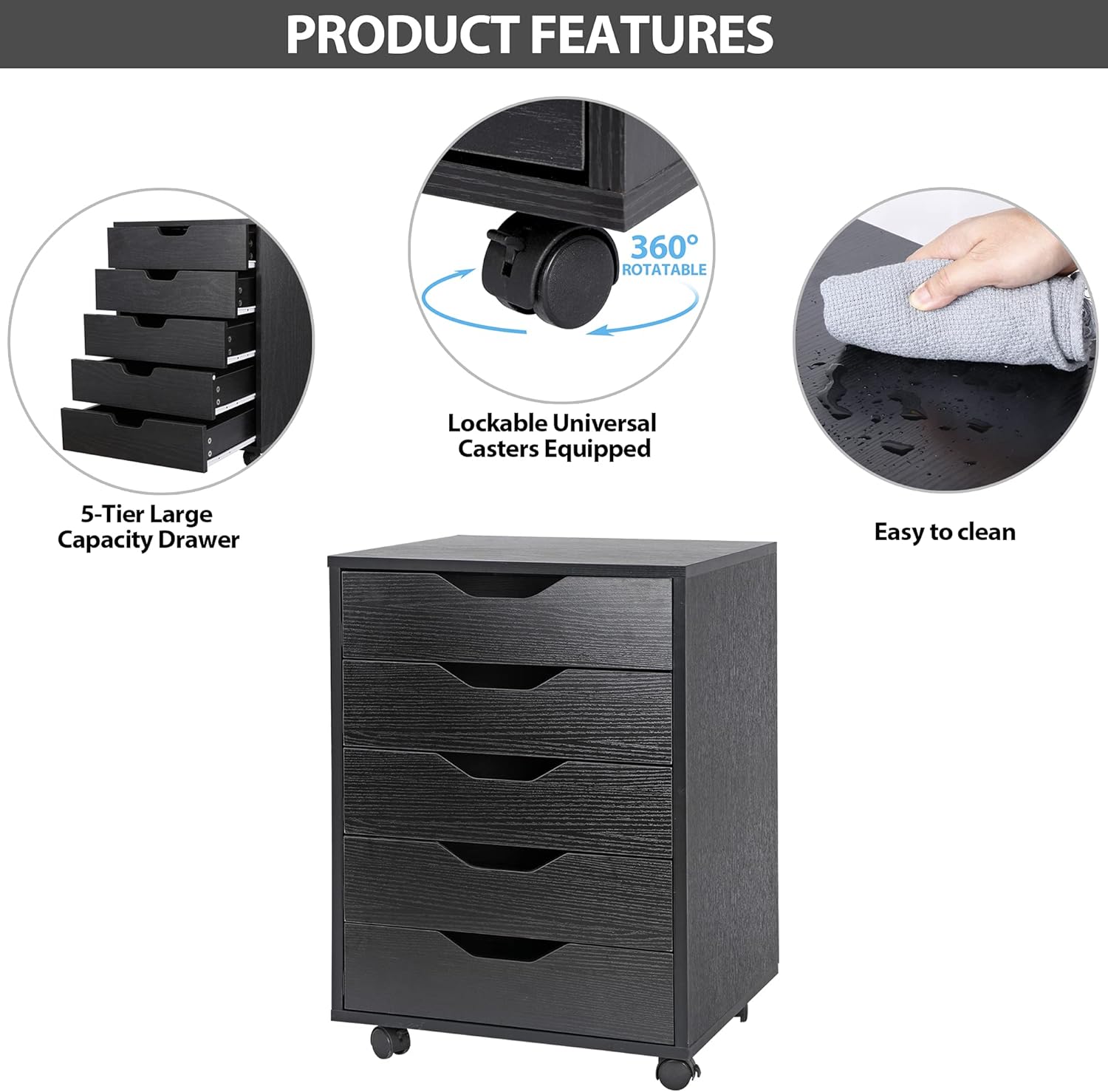 5 Drawer Mobile File Cabinet with Casters