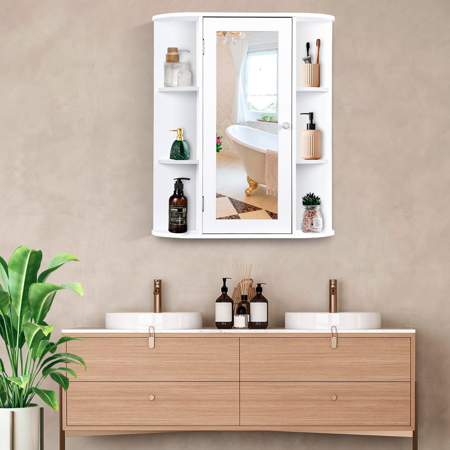 Bathroom Cabinet with Wall-Mounted Mirror Medicine Cabinet with 2-Tier Adjustable Shelves