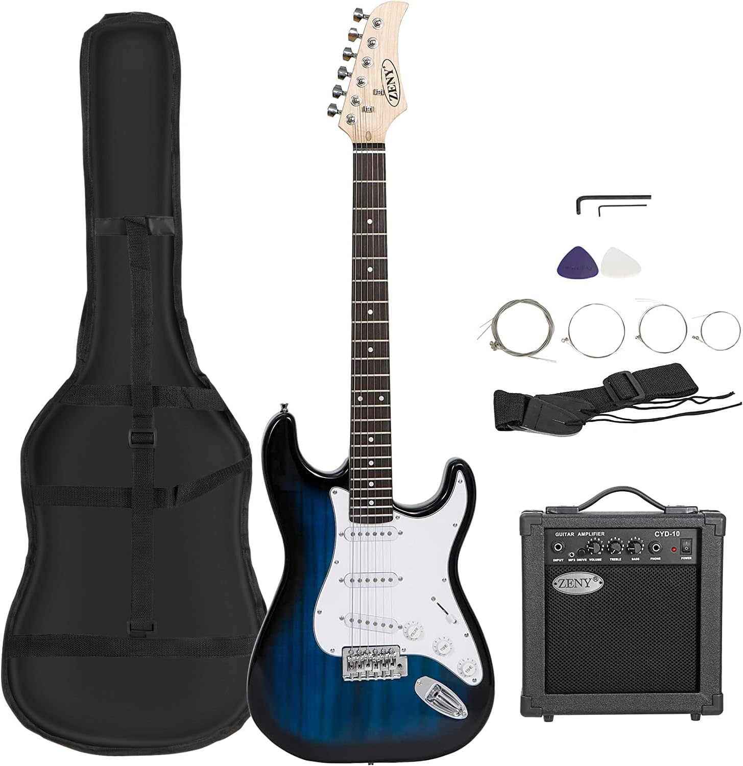 39in Full Size Electric Guitar with 10W Amp, Case and Accessories Pack Beginner Starter Package