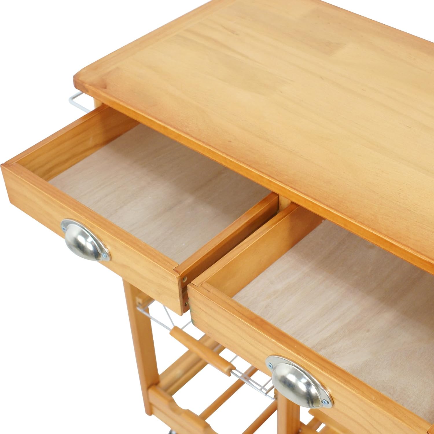 4-Shelf Kitchen Island Cart with Drawers Basket and Wheels - Wooden Storage Trolley Organizer