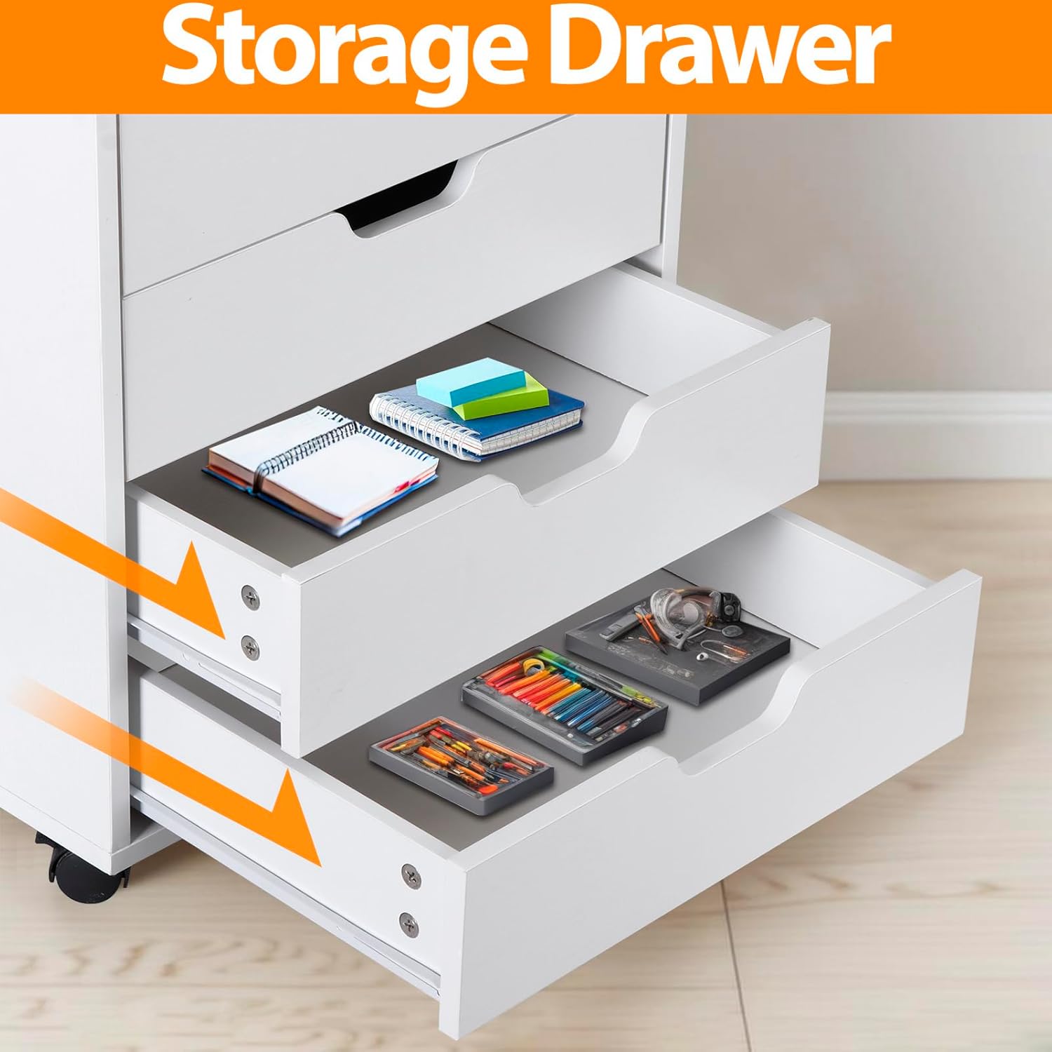 5 Drawer Mobile File Cabinet with Casters