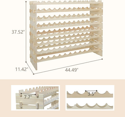 Stackable 8-Tier Wooden Wine Rack for 96 Bottles - Freestanding and Wobble-Free Storage