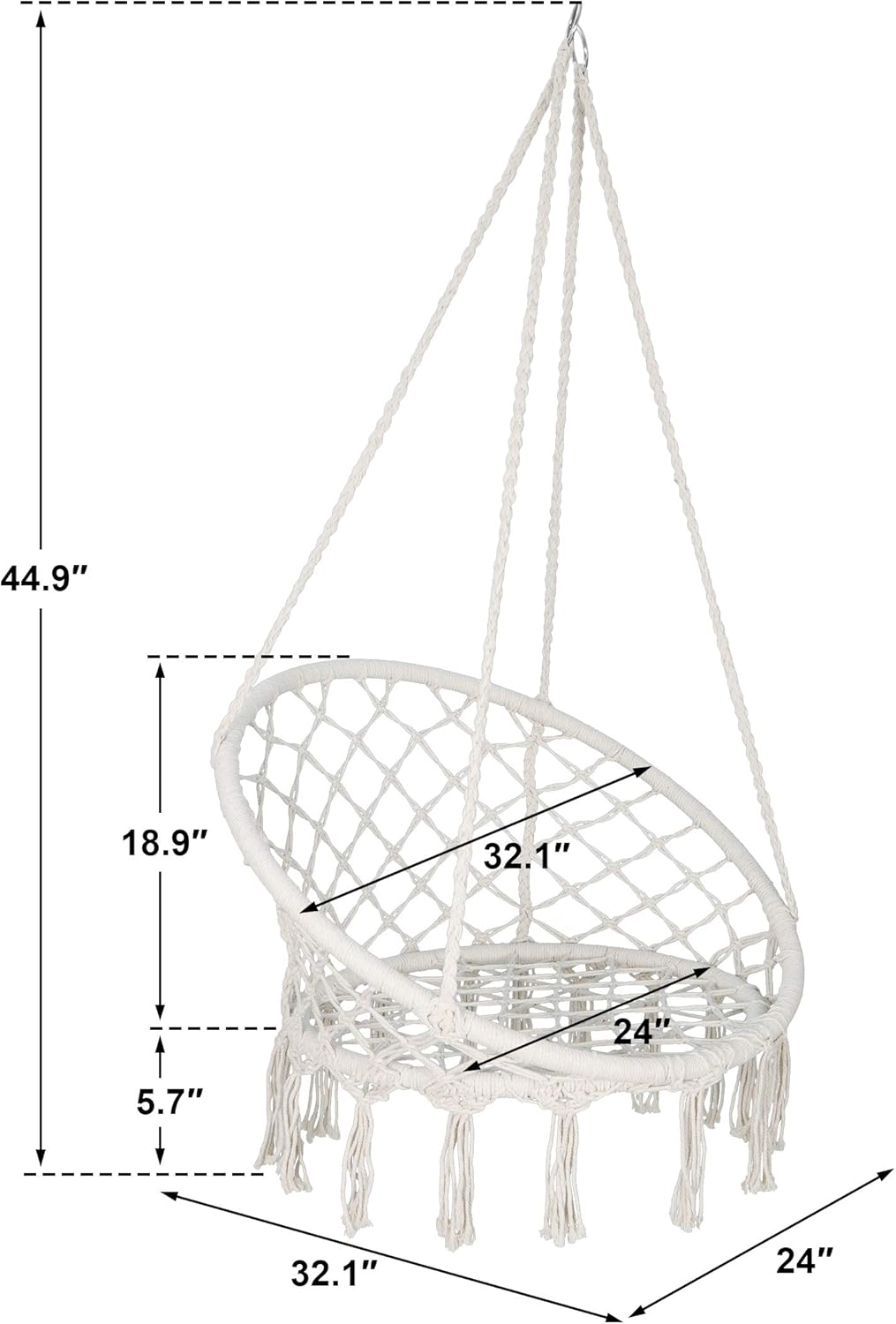 Hammock Swing Chair for Indoor Outdoor, Rope Swing Chairs with Macrame