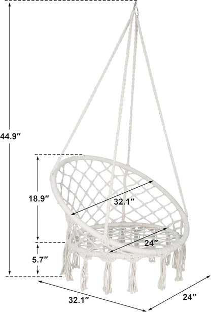 Hammock Swing Chair for Indoor Outdoor, Rope Swing Chairs with Macrame