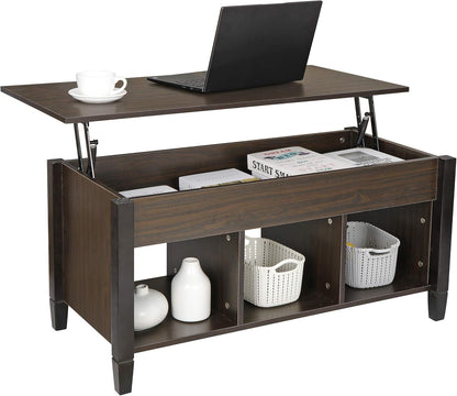 Lift Top Coffee Table with Hidden Compartment and 3 Divided Shelves