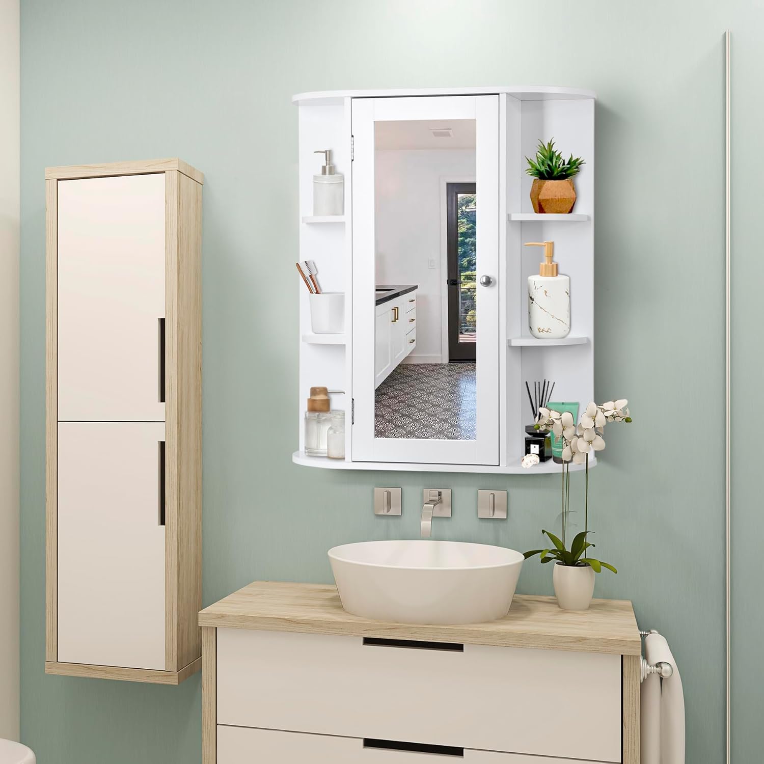 Bathroom Cabinet with Wall-Mounted Mirror Medicine Cabinet with 2-Tier Adjustable Shelves