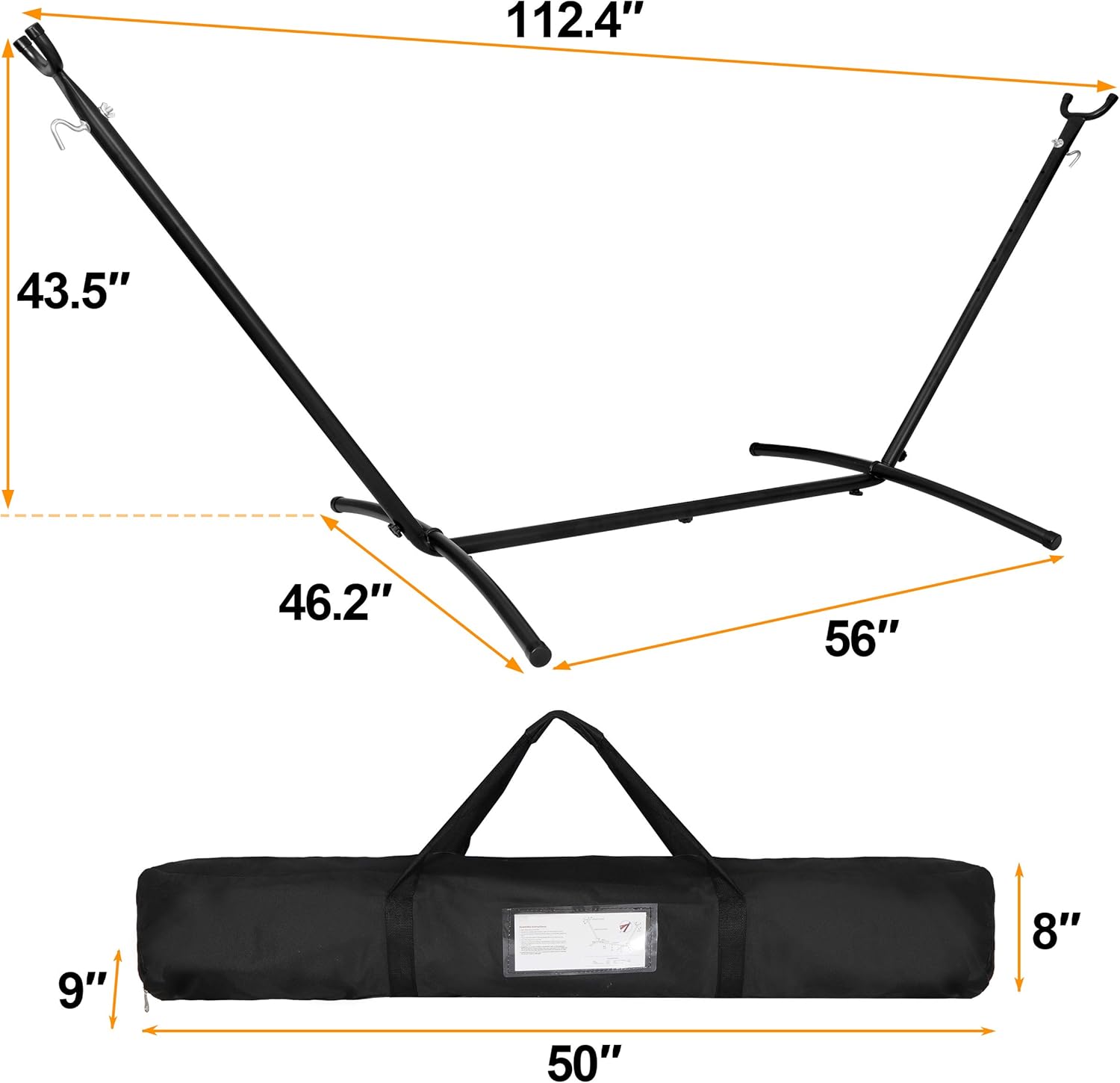 9Ft Heavy Duty Steel Hammock Stand for 2 Person