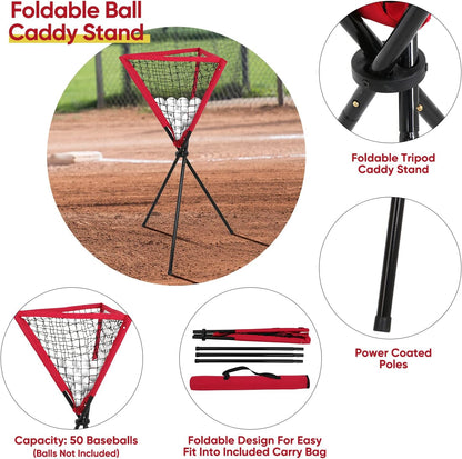 Baseball Softball Ball Caddy Stand for Batting Pitching Practice Training Baseball Holders w/Carry Bag