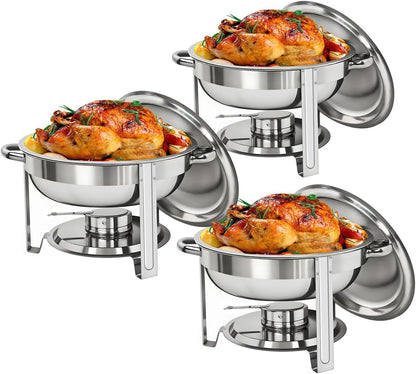 Multipack Round Chafing Dish Set 5 Quart Stainless Steel Buffet Warmers with Fuel Holders