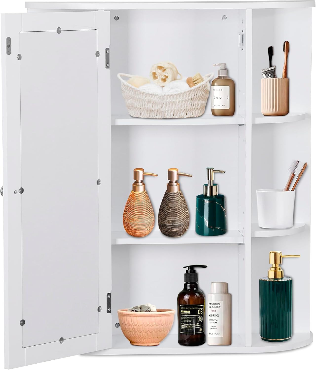 Bathroom Cabinet with Wall-Mounted Mirror Medicine Cabinet with 2-Tier Adjustable Shelves