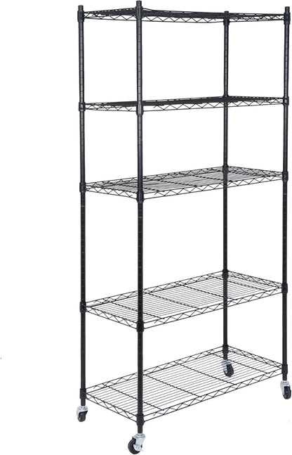 5-Shelf Heavy Duty Metal Organizer Wire Rack Shelving Storage Unit with Casters