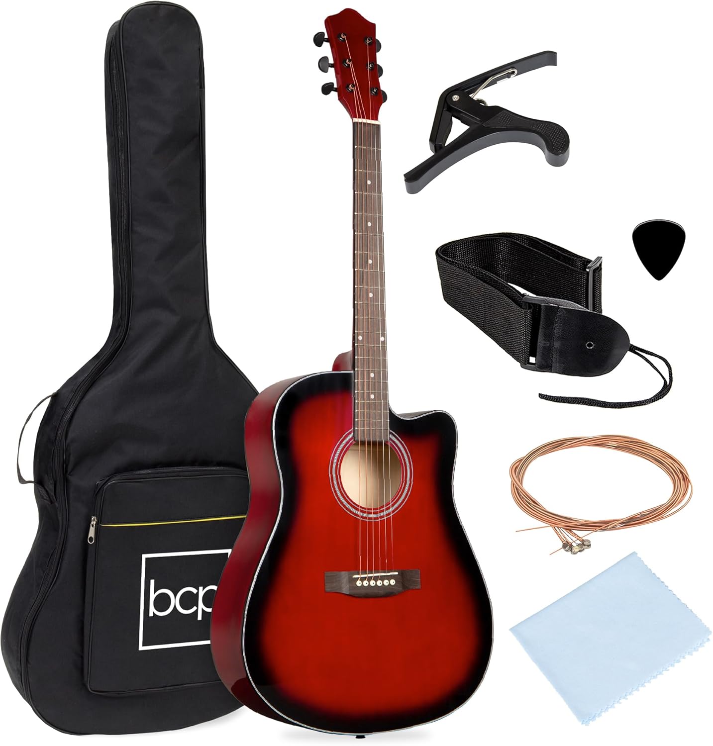 41In Beginner Acoustic Guitar Full Size All Wood Cutaway Guitar Starter Set