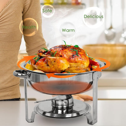 Multipack Round Chafing Dish Set 5 Quart Stainless Steel Buffet Warmers with Fuel Holders