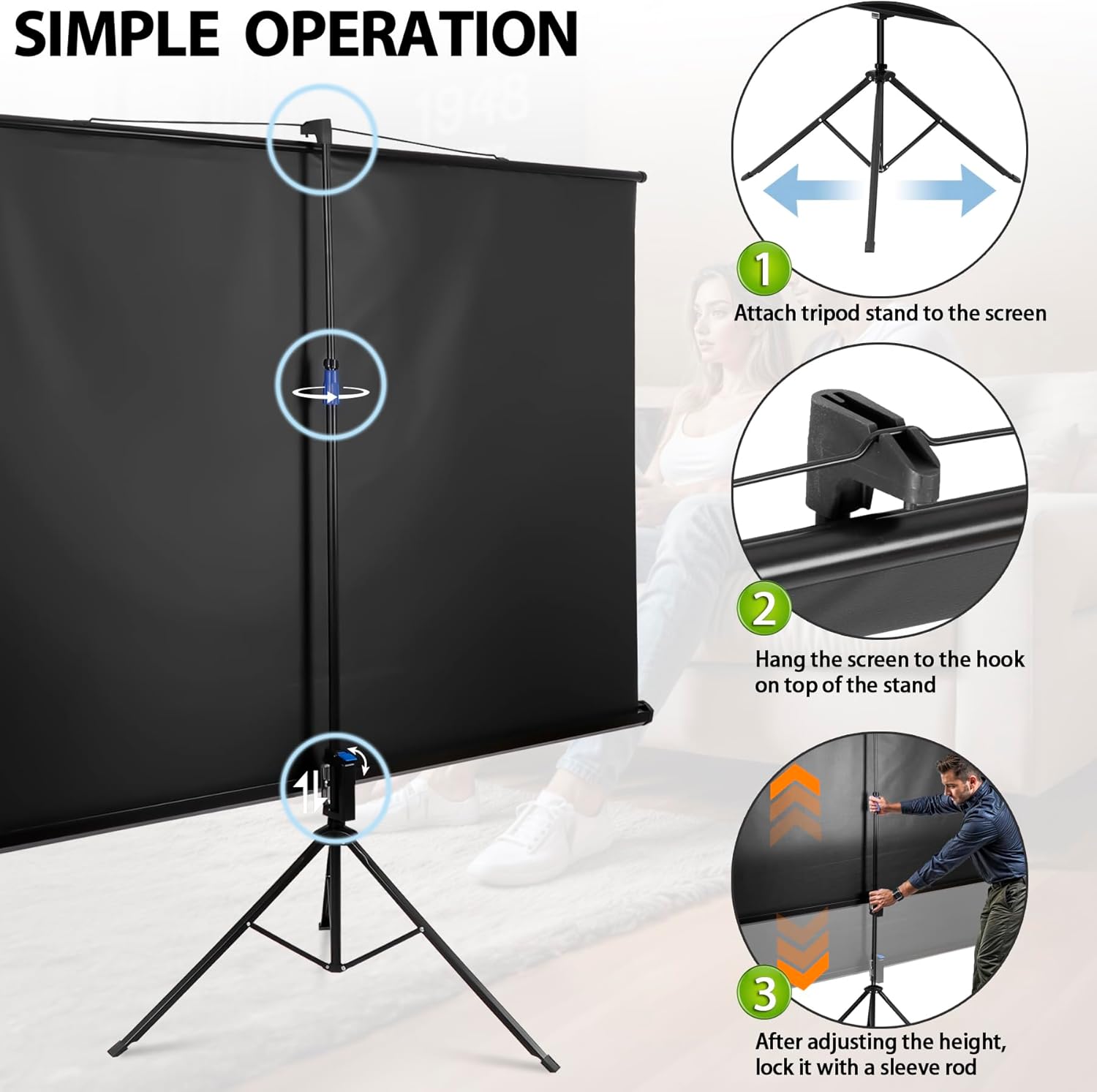 84 inch 16:9 HD Portable Projector Screen with Tripod Stand