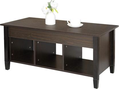 Lift Top Coffee Table with Hidden Compartment and 3 Divided Shelves