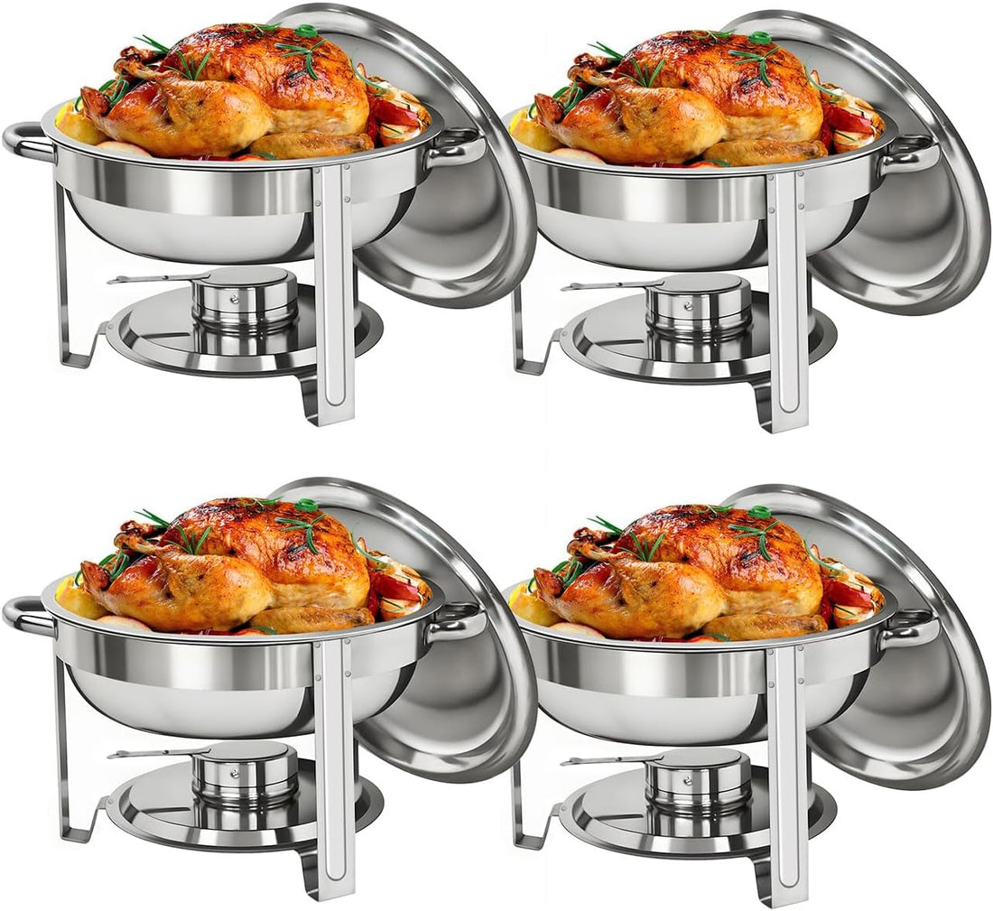 Multipack Round Chafing Dish Set 5 Quart Stainless Steel Buffet Warmers with Fuel Holders