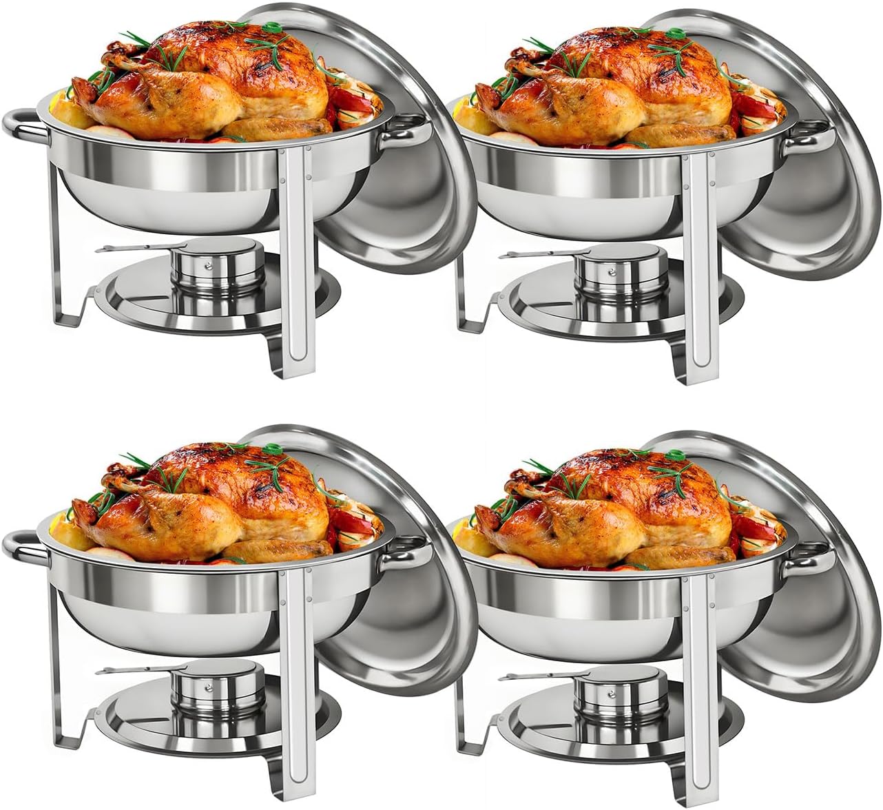 Multipack Round Chafing Dish Set 5 Quart Stainless Steel Buffet Warmers with Fuel Holders