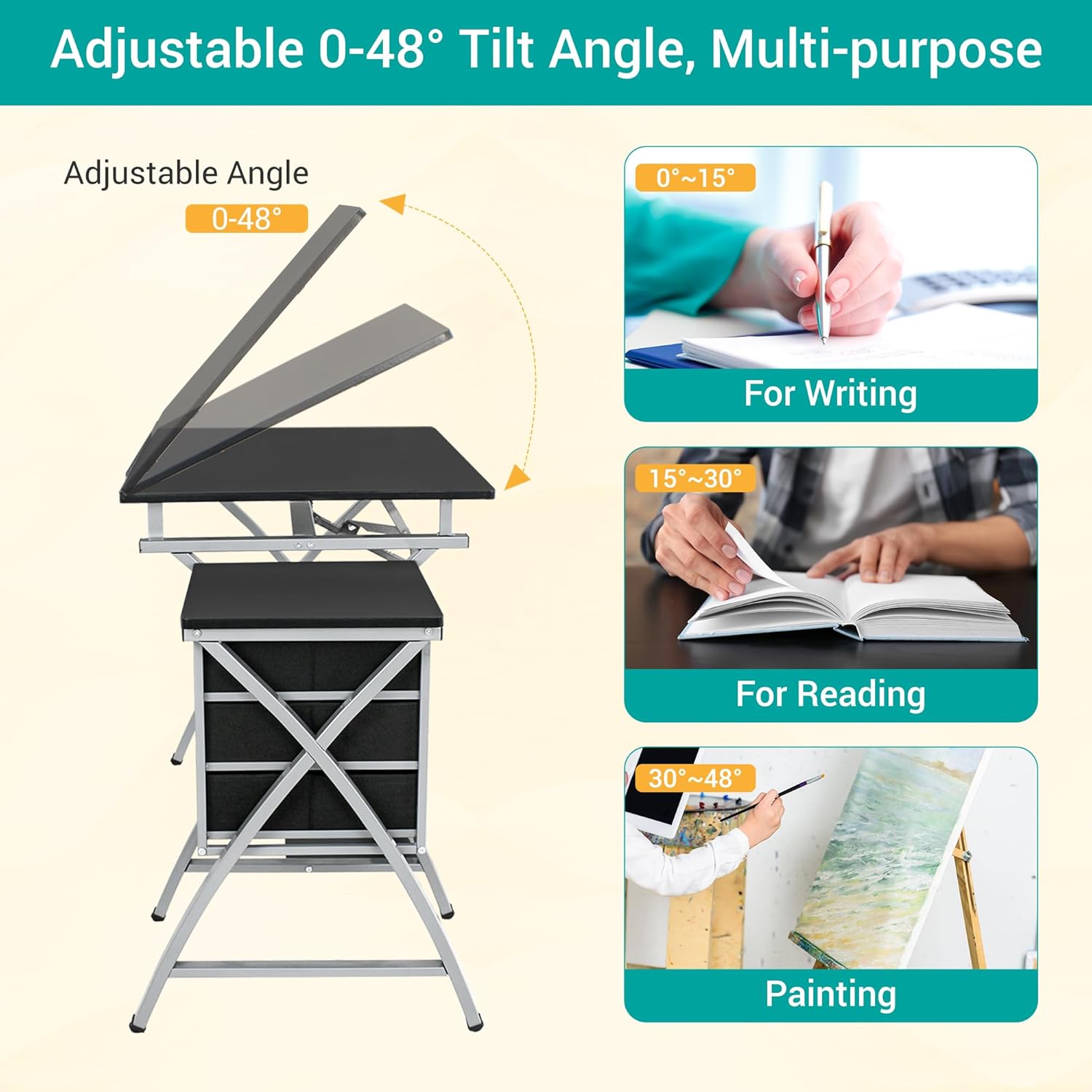 Tilted Drafting Table and Stool with Drawers