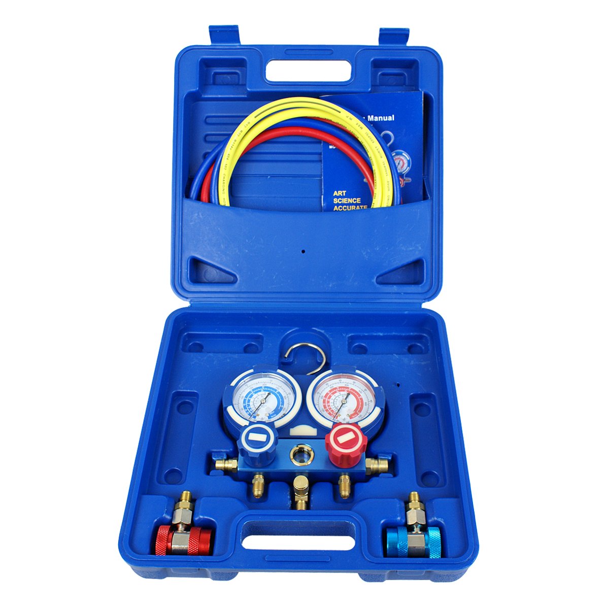 Diagnostic A/C Manifold Gauge Set R134a Refrigeration Kit Brass Auto Serivice Kit 4FT w/Case, 1/4&quot; SAE Fittings