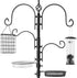 91In 4-Hook Bird Feeding Station, Steel Multi-Feeder Kit Stand for Attracting Wild Birds W/ 2 Bird Feeders, Mesh Tray, Bird Bath, 4-Prong Base - Black