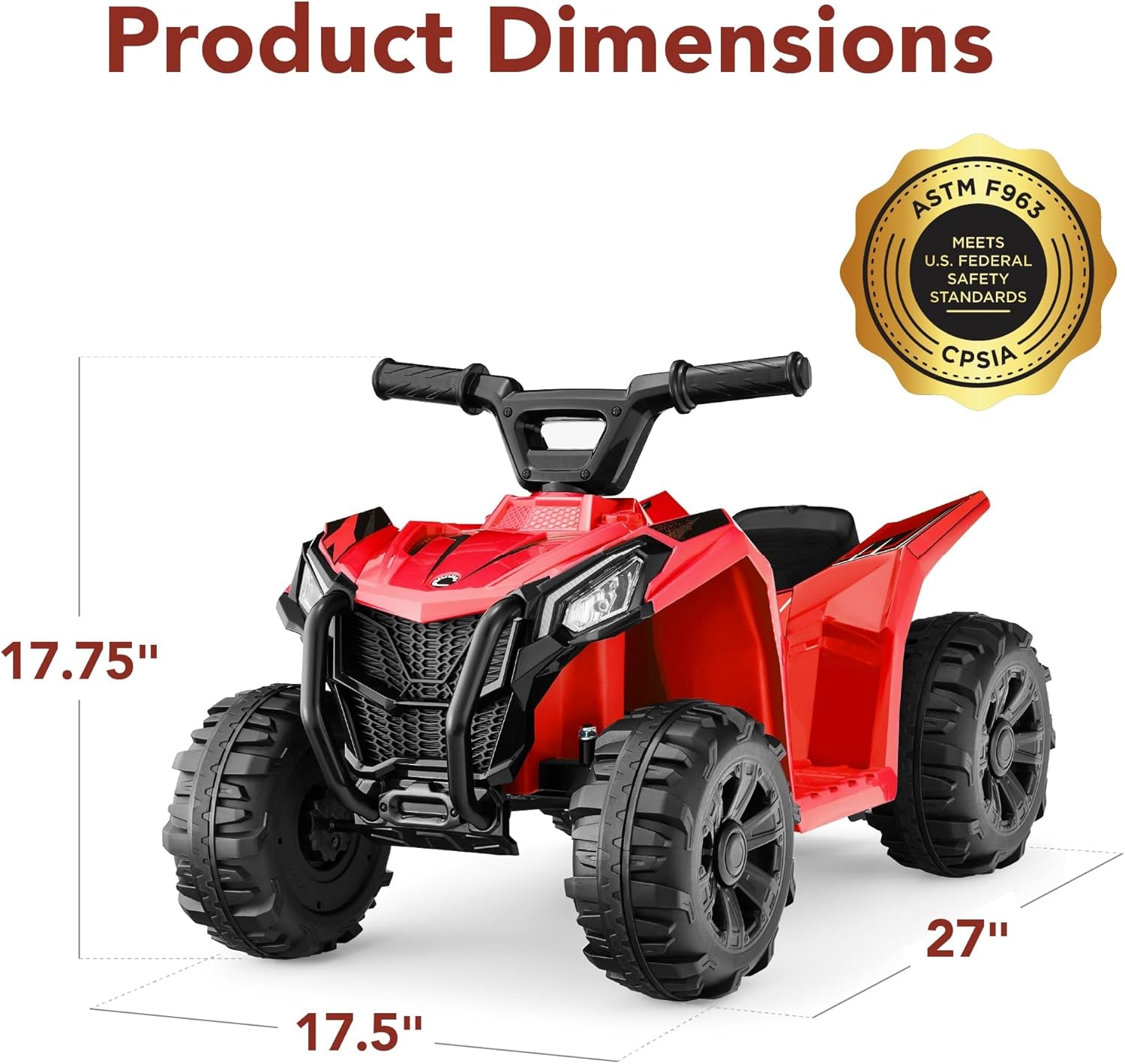 6V Kids Ride on Toy, 4-Wheeler Quad ATV Play Car W/ 1.8MPH Max Speed, Treaded Tires, Rubber Handles, Push-Button Accelerator - Red