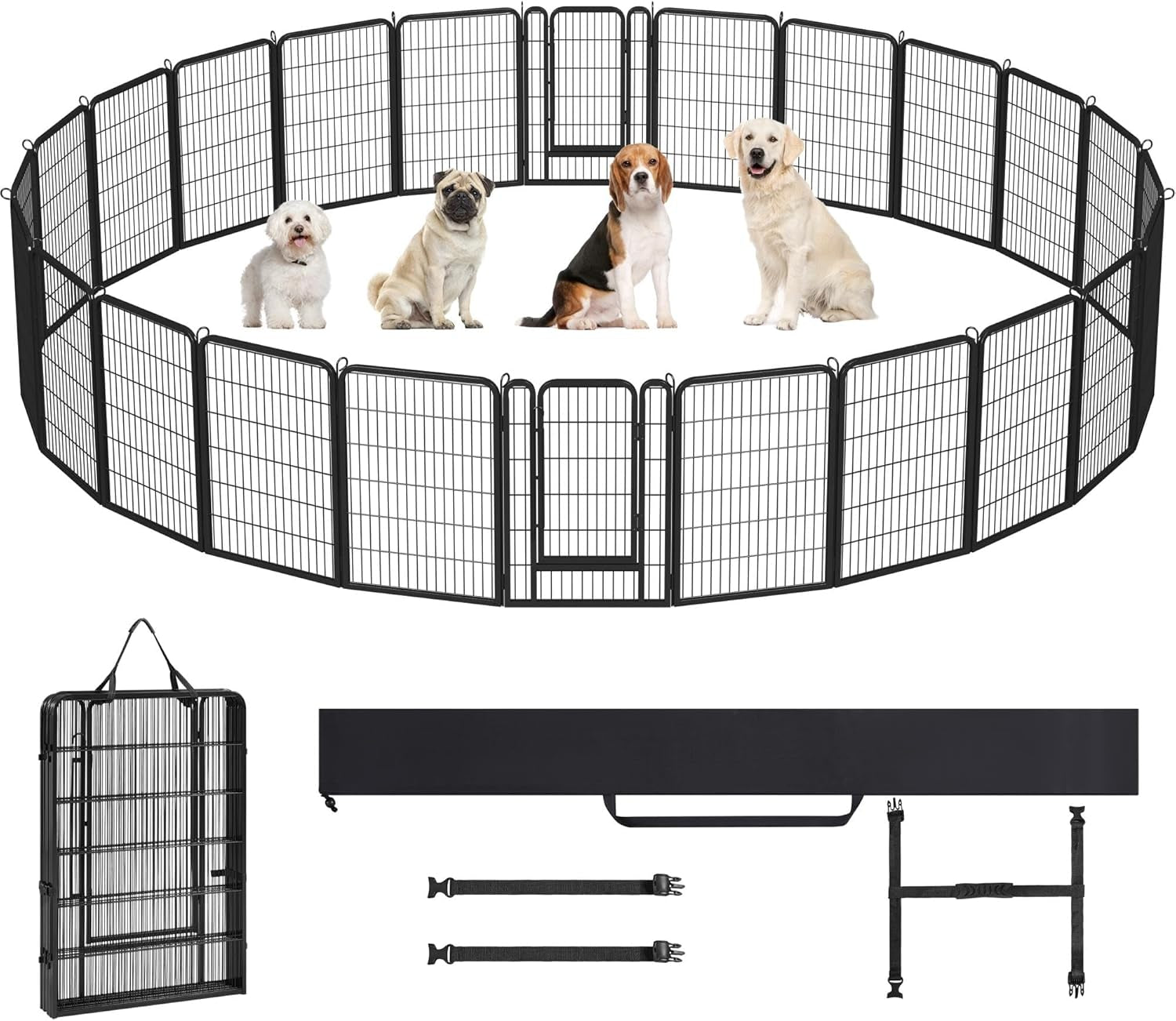 8 Panels Dog Playpen, Metal 40&quot; Dog Fence with Easy-Carry Straps&amp;Stakes Storage Bag for RV Camping Dog Pen Play Pen for Small/Medium/Large Dogs